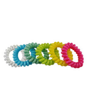 Rubber spiral ponyhair holders 6 pieces assortit colours - 6 packaging - Cod. CM11253