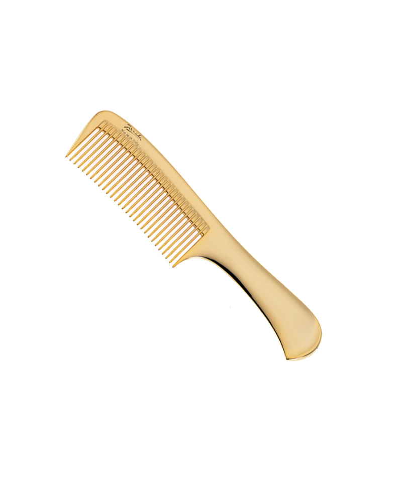 Golden wide-teeth comb with handle 22x4,5 cm - COD. AU825