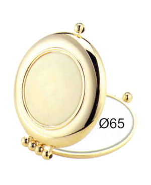 Golden handbag double mirror with ham imitation element ø 65 mm - Cod. AU484.3 CRN