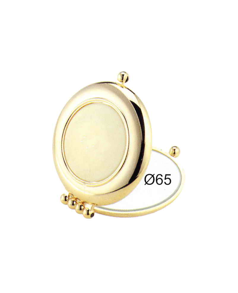 Golden handbag double mirror with ham imitation element ø 65 mm - Cod. AU484.3 CRN