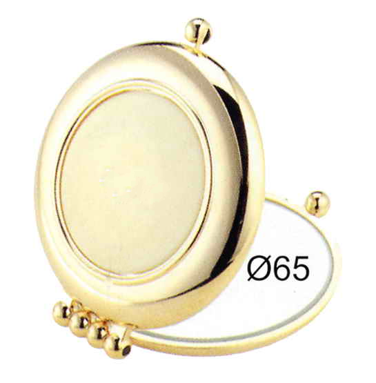 Specchio bifacciale da borsetta dorato con inserto imitazione corno ø 65 mm  - Cod. AU484.3 CRN