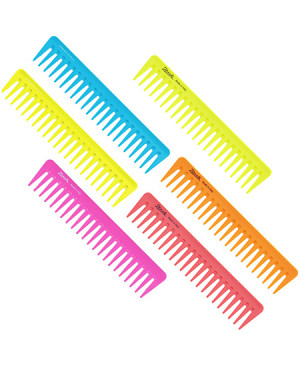 Kit 6 Pettini Supercomb per styling e spandi gel assortiti in vari colori fluo - 82871 ASS