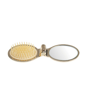 Folding hairbrush with mirror, gold color - code: AUSP03