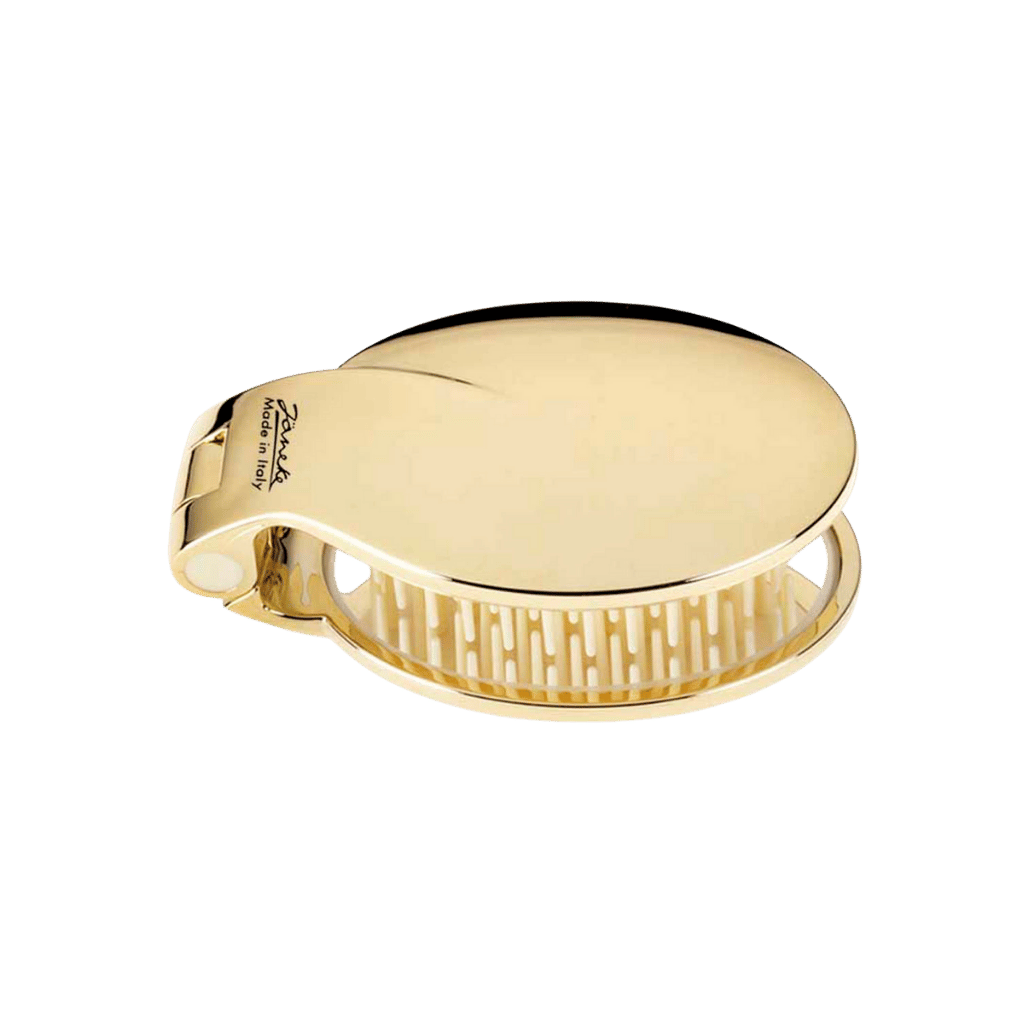 Spazzola pieghevole con specchio Jäneke oro pratica per ritocchi veloci