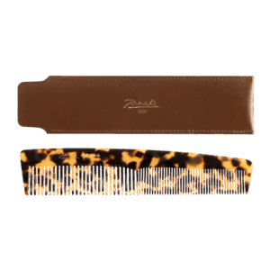 Pettine Toilet Comb grande Tokyo rado e fitto con astuccio cuoio Jäneke