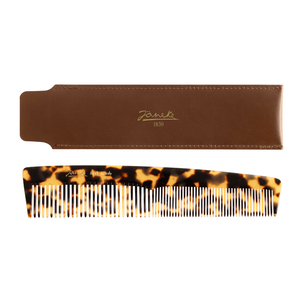 Pettine Toilet Comb grande Tokyo rado e fitto con astuccio cuoio Jäneke