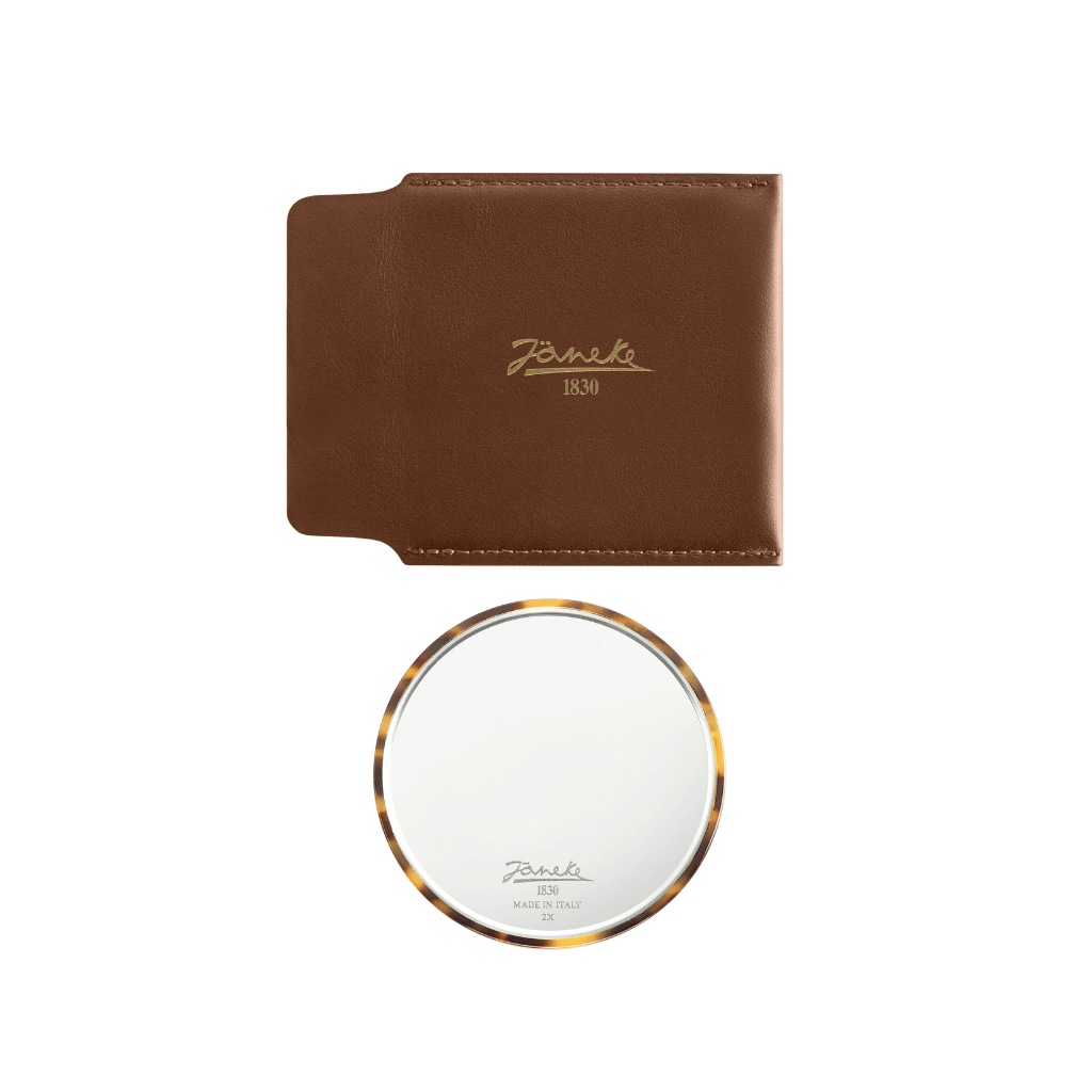 Specchietto Tokyo con astuccio in cuoio elegante da borsetta Jäneke